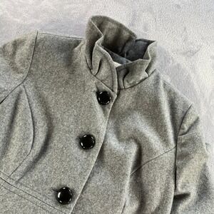 Old Navy Wool Blend Pea Coat Women M Tall Gray Funnel Neck Funnel Neck